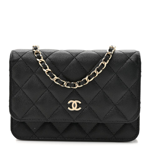 Caviar Quilted Mini Wallet On Chain WOC Black