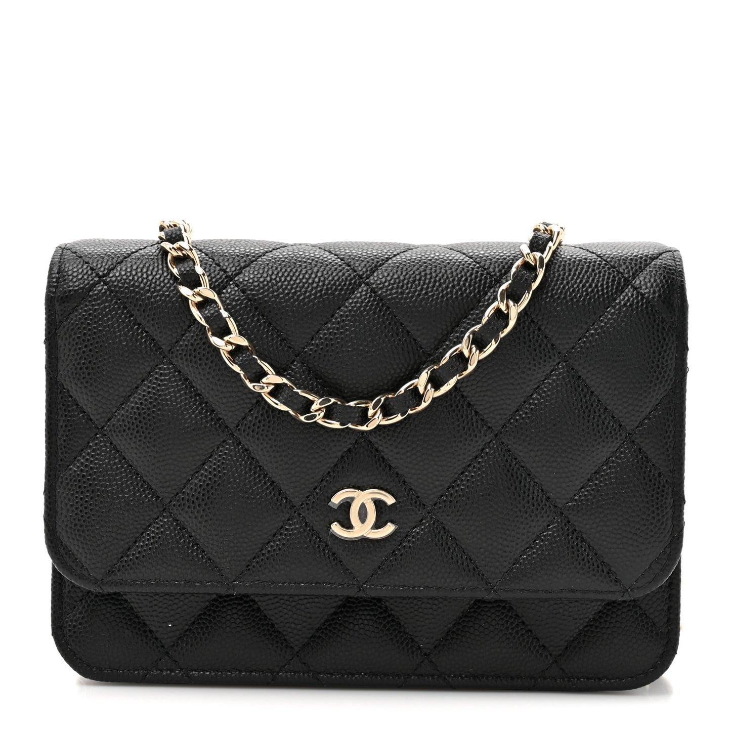 Caviar Quilted Mini Wallet On Chain WOC Black
