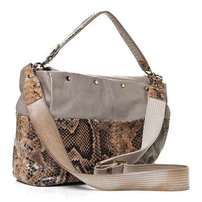 Lanvin Calfkin Embossed Python Medium Double Carry Beige 3 of 13