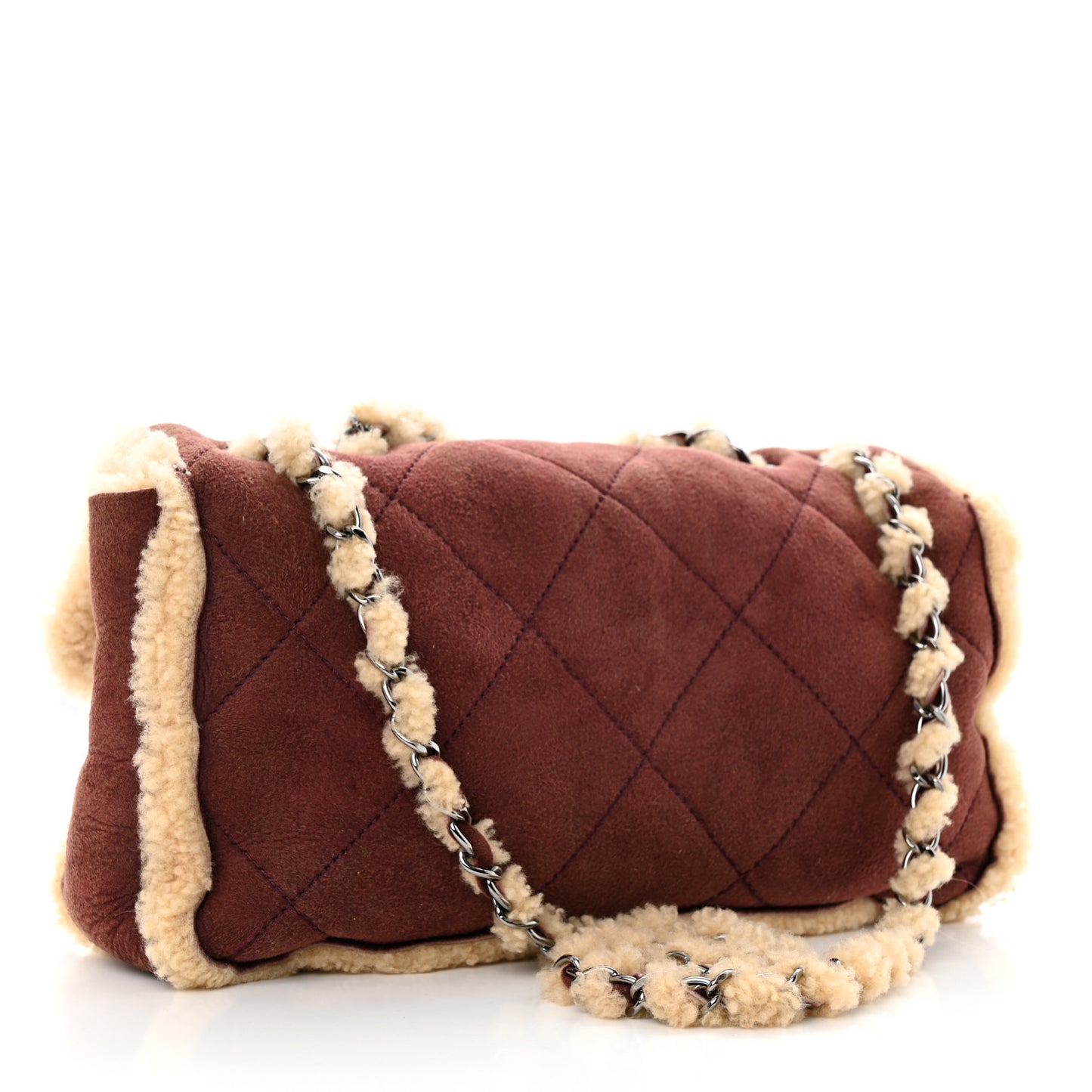 Shearling Quilted Medium Single Flap Brown