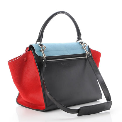 Celine Pony Hair Smooth Calfskin Medium Tri-Color Trapeze Glacier Red Black 4 of 9
