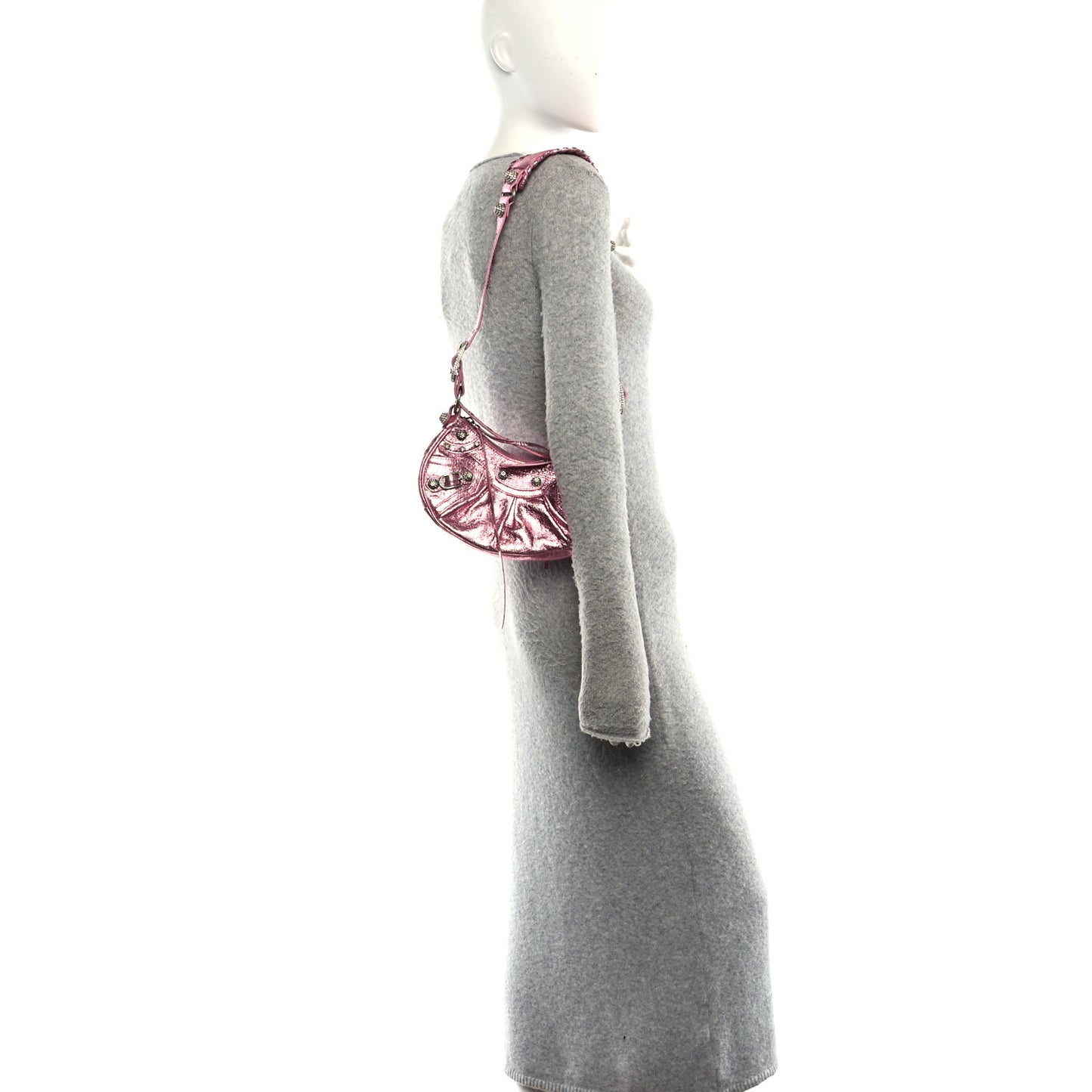 Metallic Agneau Arena Crystal Le Cagole Shoulder Bag XS Met Pink