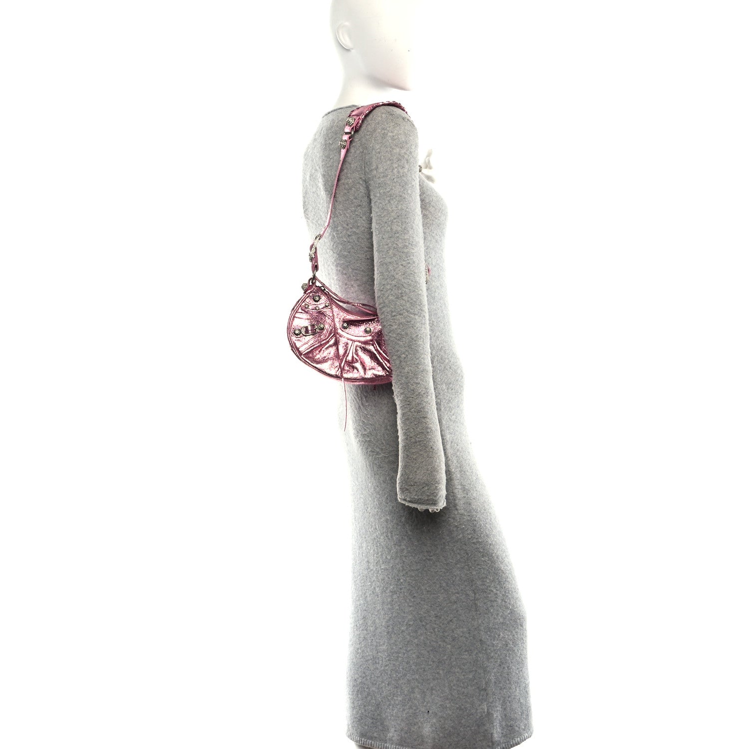 Balenciaga Metallic Agneau Arena Crystal Le Cagole Shoulder Bag XS Met Pink 2 of 11