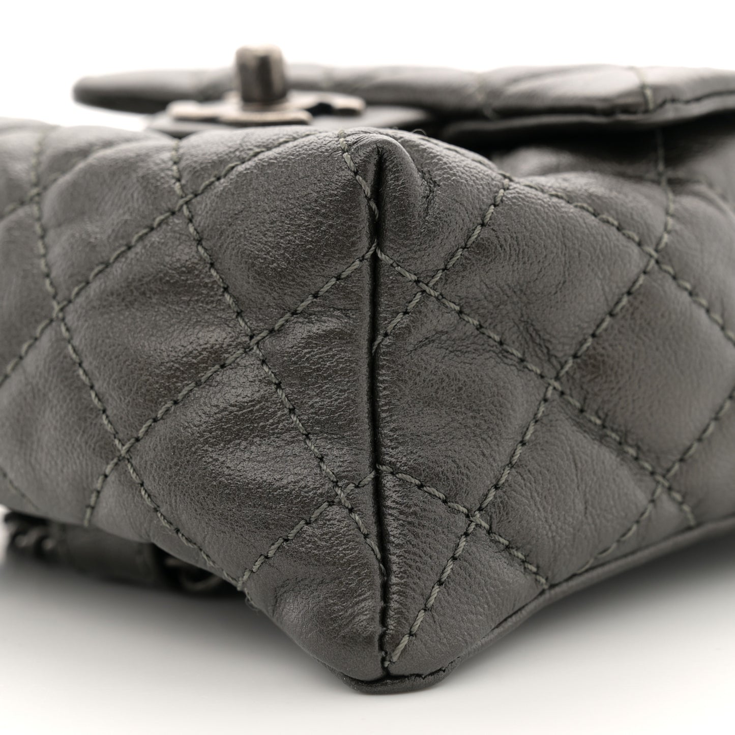 Metallic Lambskin Quilted Drawstring Backpack Dark Grey