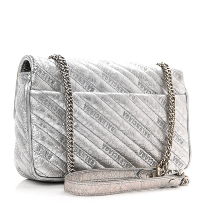 Balenciaga Metallic Arena Calfskin Logo Matelasse BB Chain Wallet Argent 4 of 13