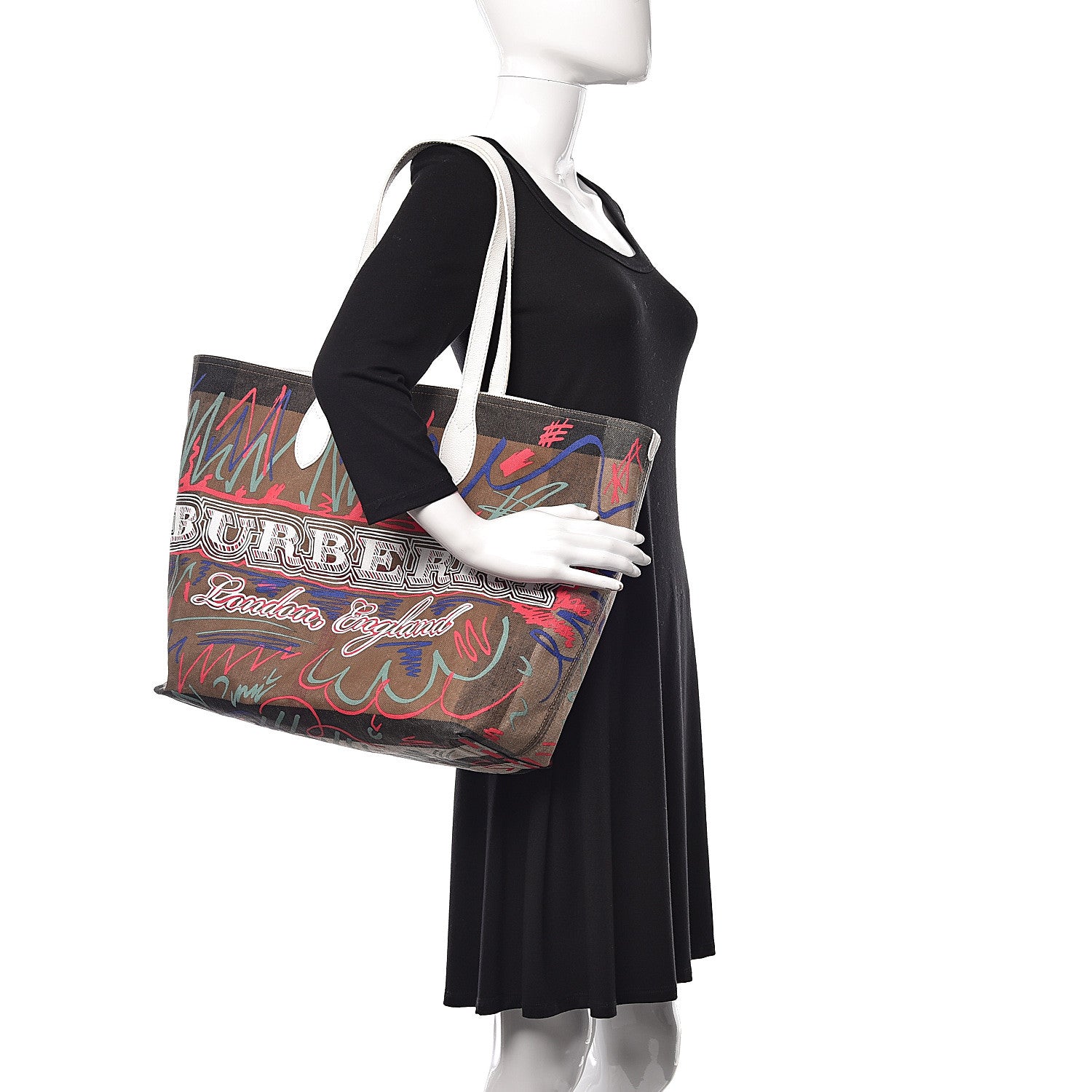 Burberry Coated Canvas Mega Check Sketchbook Large Reversible Doodle Tote White 2 of 27