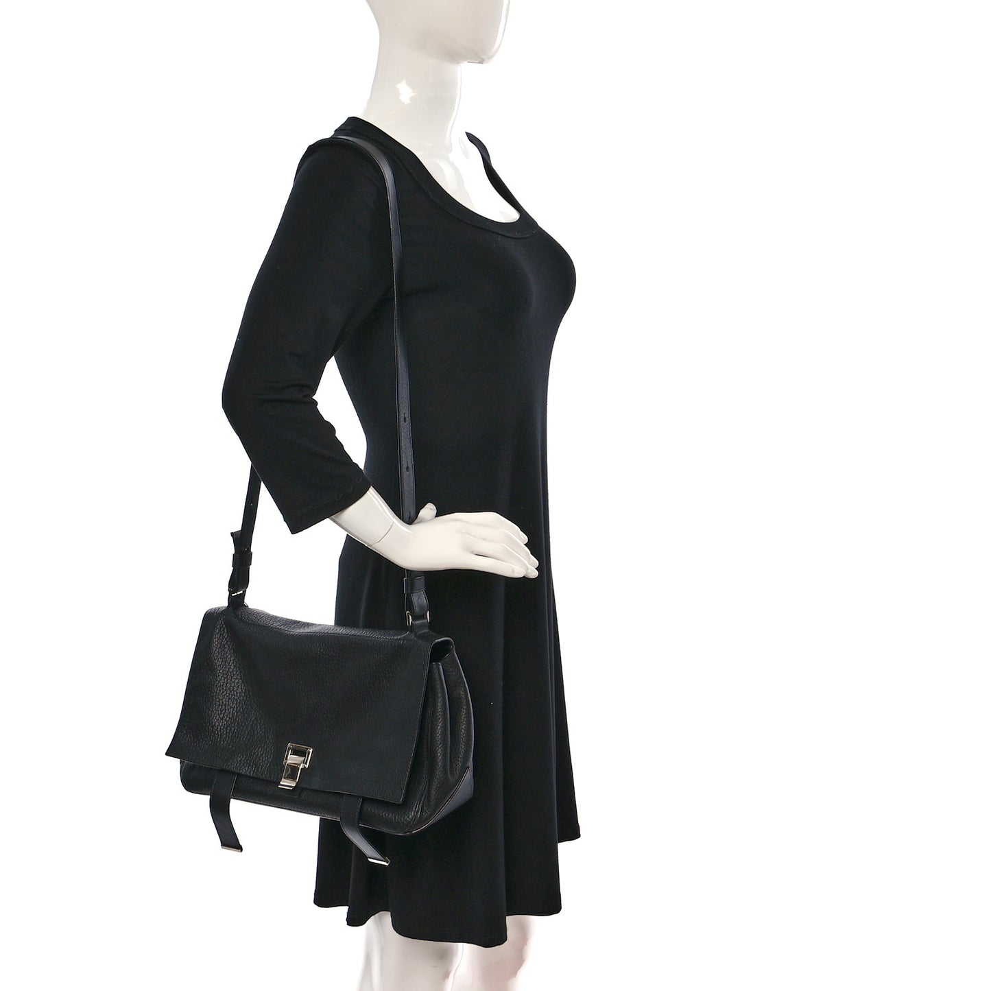Pebbled Calfskin Double Sided PS Courier Bag Black