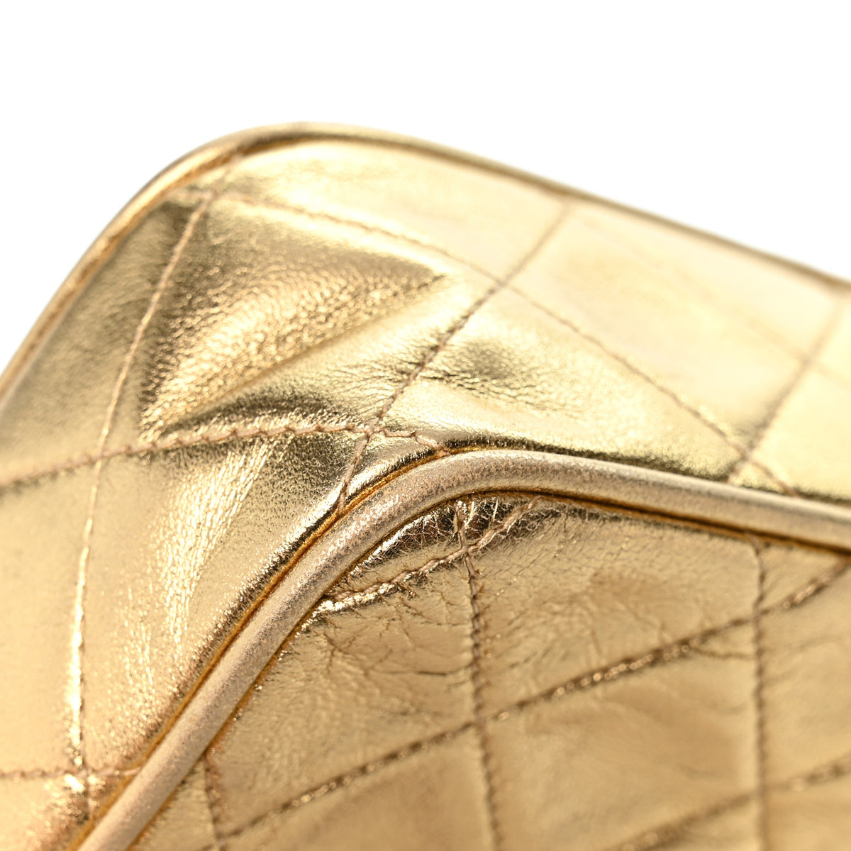 Metallic Lambskin Quilted Camera Case Gold