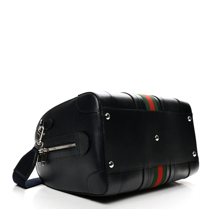 Gucci Textured Dollar Calfskin Web Medium Savoy Duffle Bag Blue 3 of 9