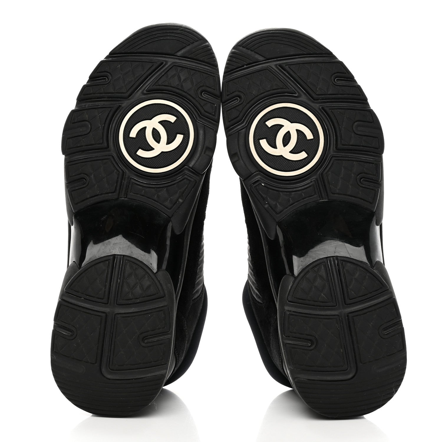 Chanel Fabric Calfskin Suede CC Sneakers 38 Black 5 of 9