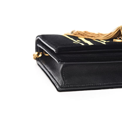 Saint Laurent Velvet Embroidered Bamboo Monogram Kate Chain Wallet Black 11 of 16