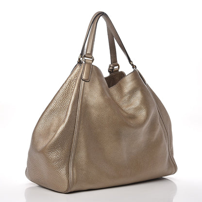 Gucci Metallic Pebbled Calfskin Large Soho Shoulder Bag Golden Beige 3 of 9