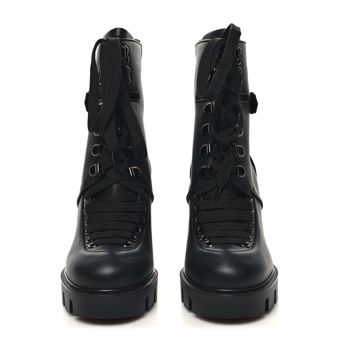 Calfskin Macademia 100 Biker Platform Boots 35 Black
