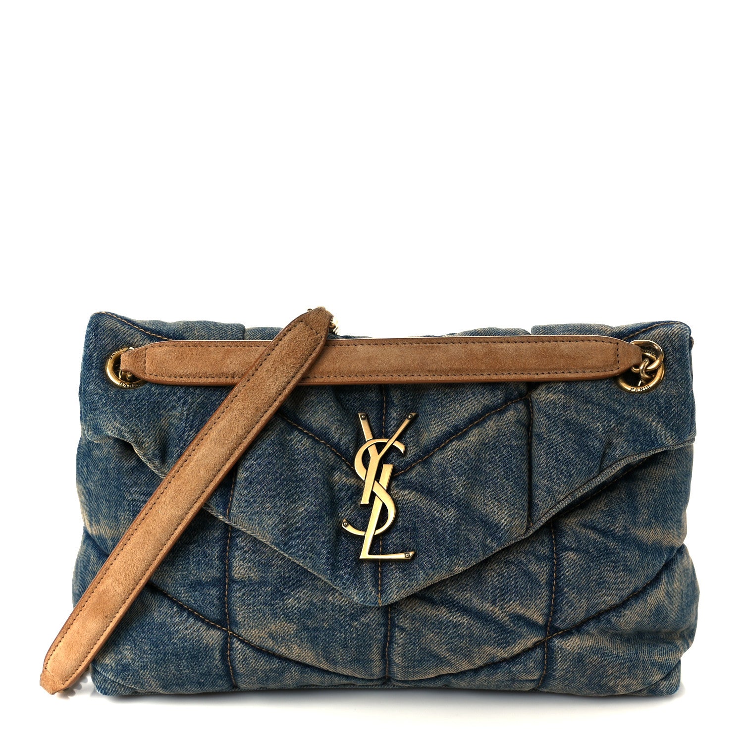 Saint Laurent Denim Quilted Small Loulou Puffer Monogram Chain Satchel Blue Cinnamon 1 of 10