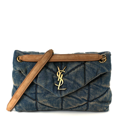 Saint Laurent Denim Quilted Small Loulou Puffer Monogram Chain Satchel Blue Cinnamon 1 of 10