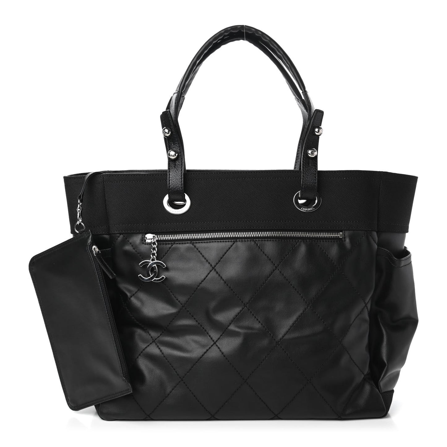 Coated Canvas Large Paris Biarritz Tote Black