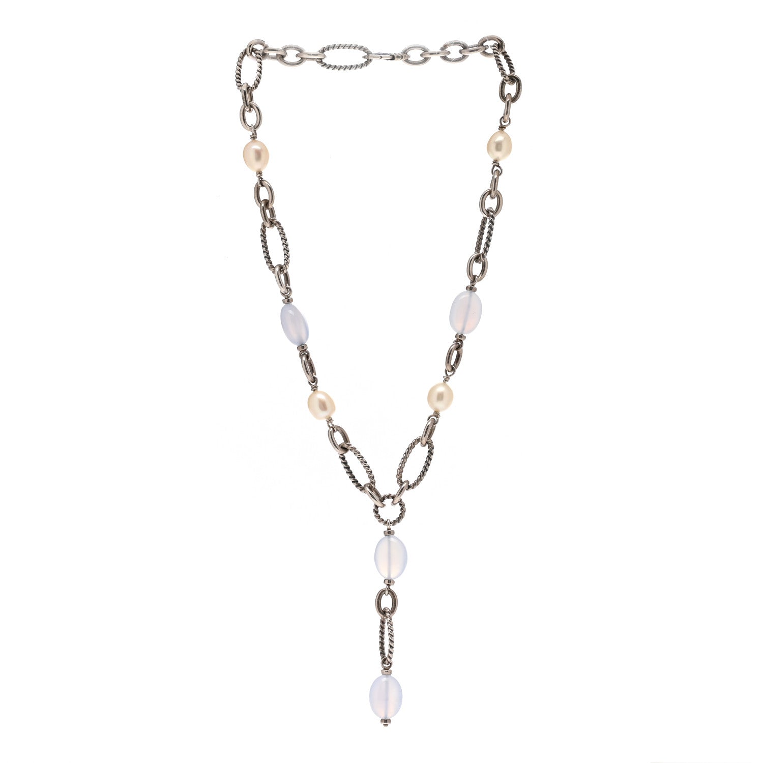 David Yurman Sterling Silver Chalcedony Pearl Lariat Necklace 3 of 6
