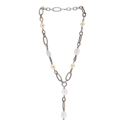 David Yurman Sterling Silver Chalcedony Pearl Lariat Necklace 3 of 6