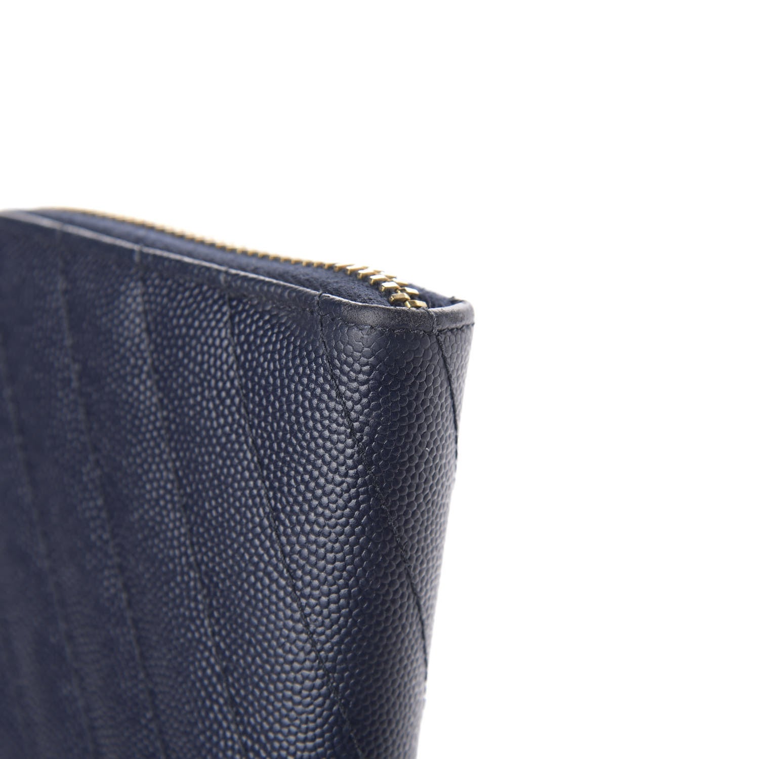 Saint Laurent Grain De Poudre Matelasse Chevron Monogram Zip Around Wallet Navy 8 of 11