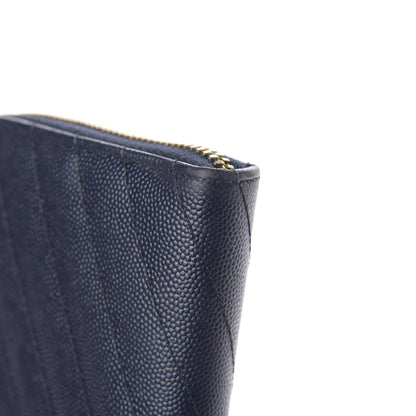 Saint Laurent Grain De Poudre Matelasse Chevron Monogram Zip Around Wallet Navy 8 of 11
