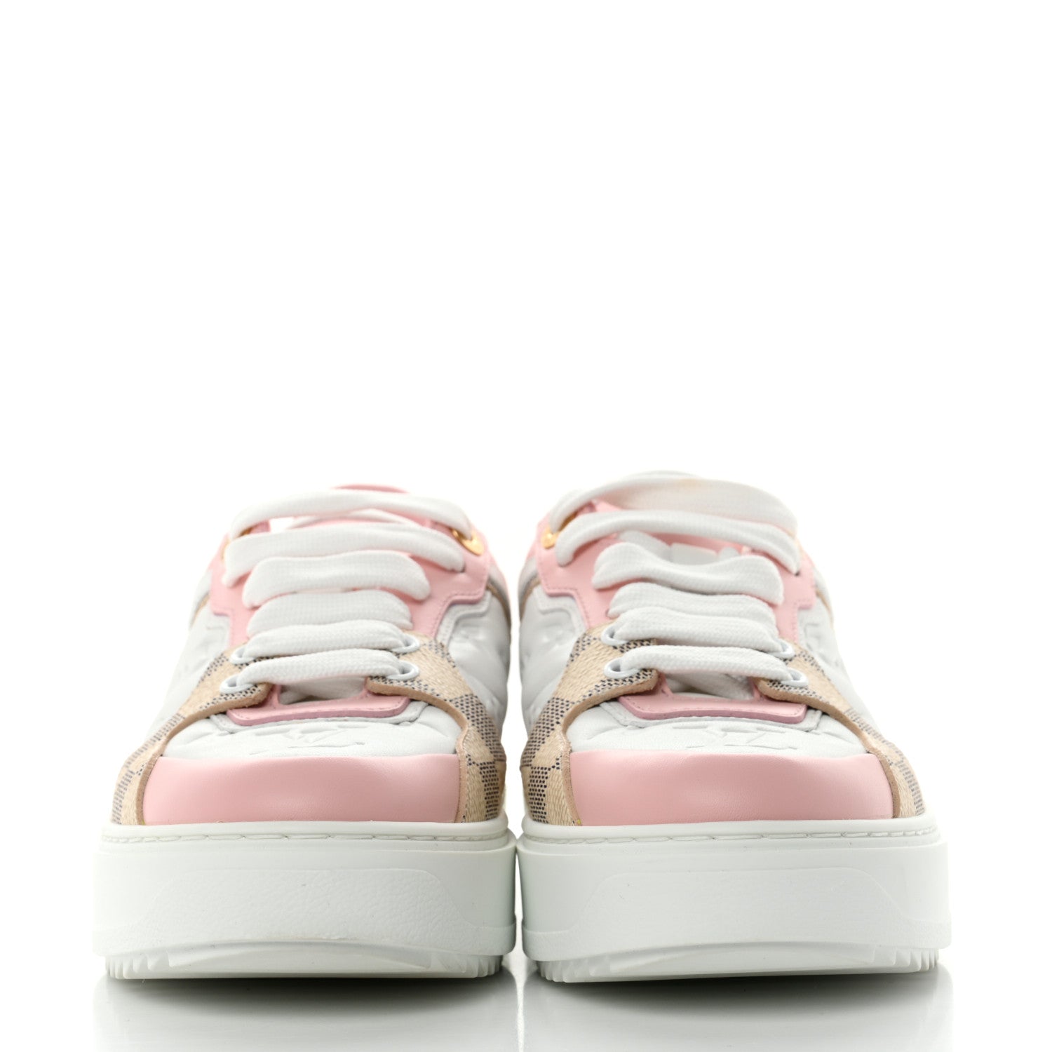 Louis Vuitton Monogram Embossed Calfskin Damier Azur Time Out Sneakers 37 Rose Clair Pink 3 of 10