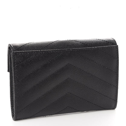 Saint Laurent Grain De Poudre Matelasse Chevron Small Monogram Envelope Wallet Black 3 of 7
