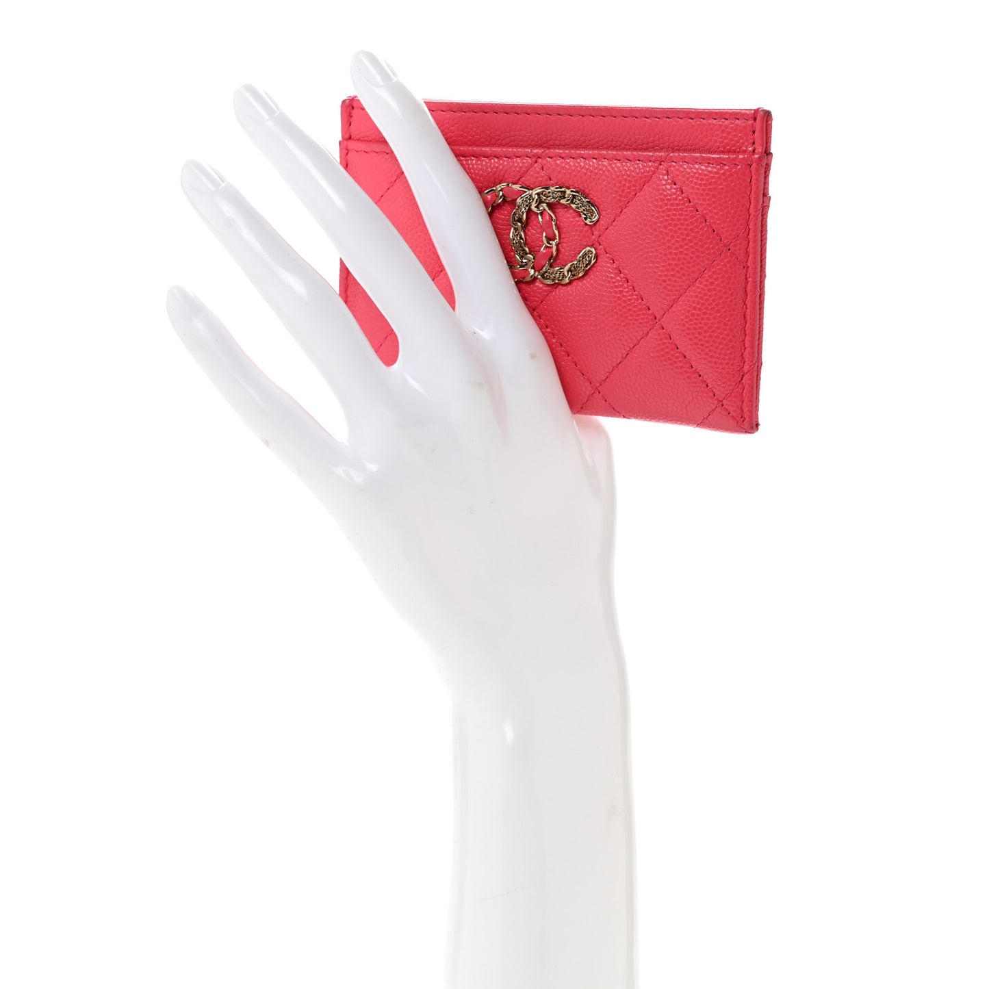 Caviar Quilted Chain CC Card Holder Dark Pink