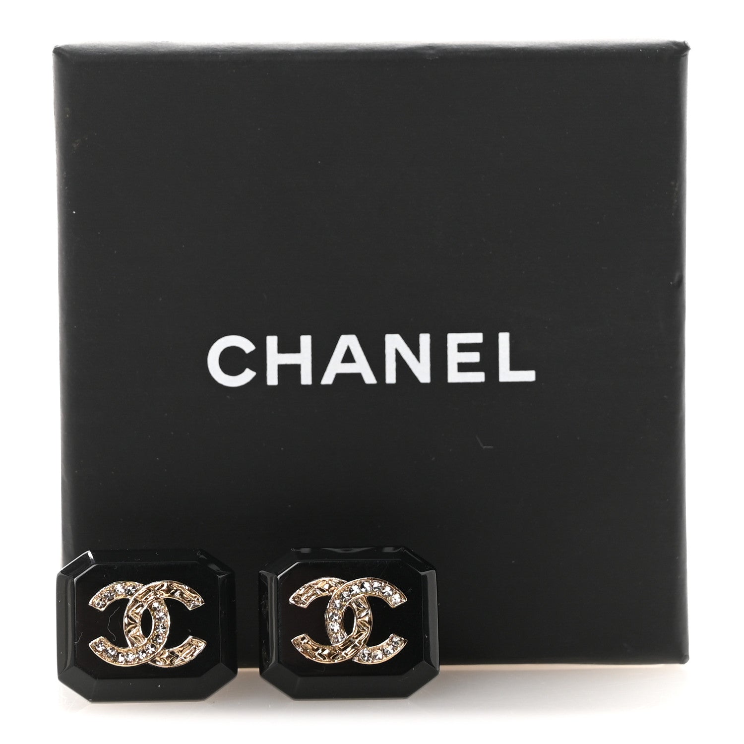 Chanel Enamel Strass CC Earrings Black 5 of 5