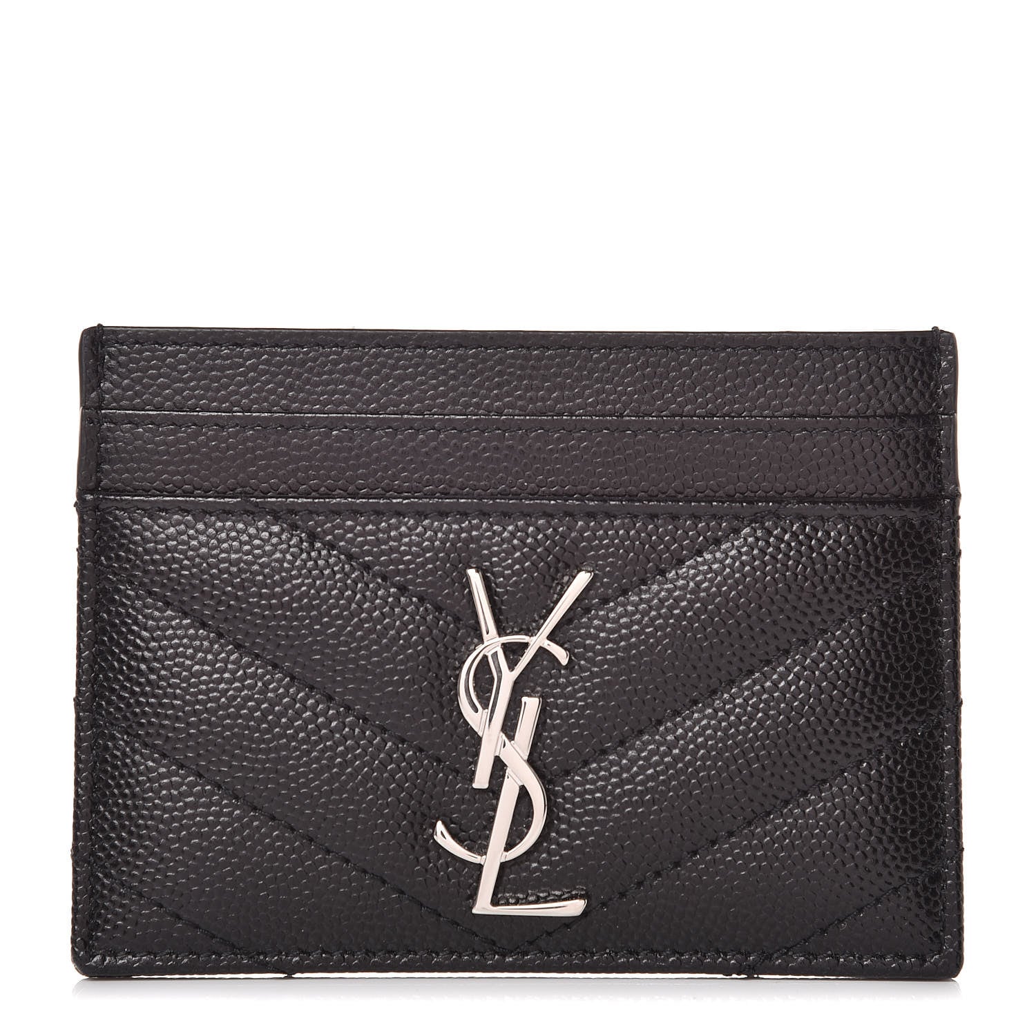 Saint Laurent Grain De Poudre Matelasse Chevron Monogram Credit Card Case Black 1 of 8