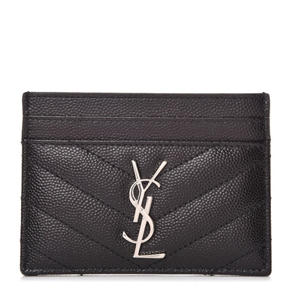 Saint Laurent Grain De Poudre Matelasse Chevron Monogram Credit Card Case Black 1 of 8