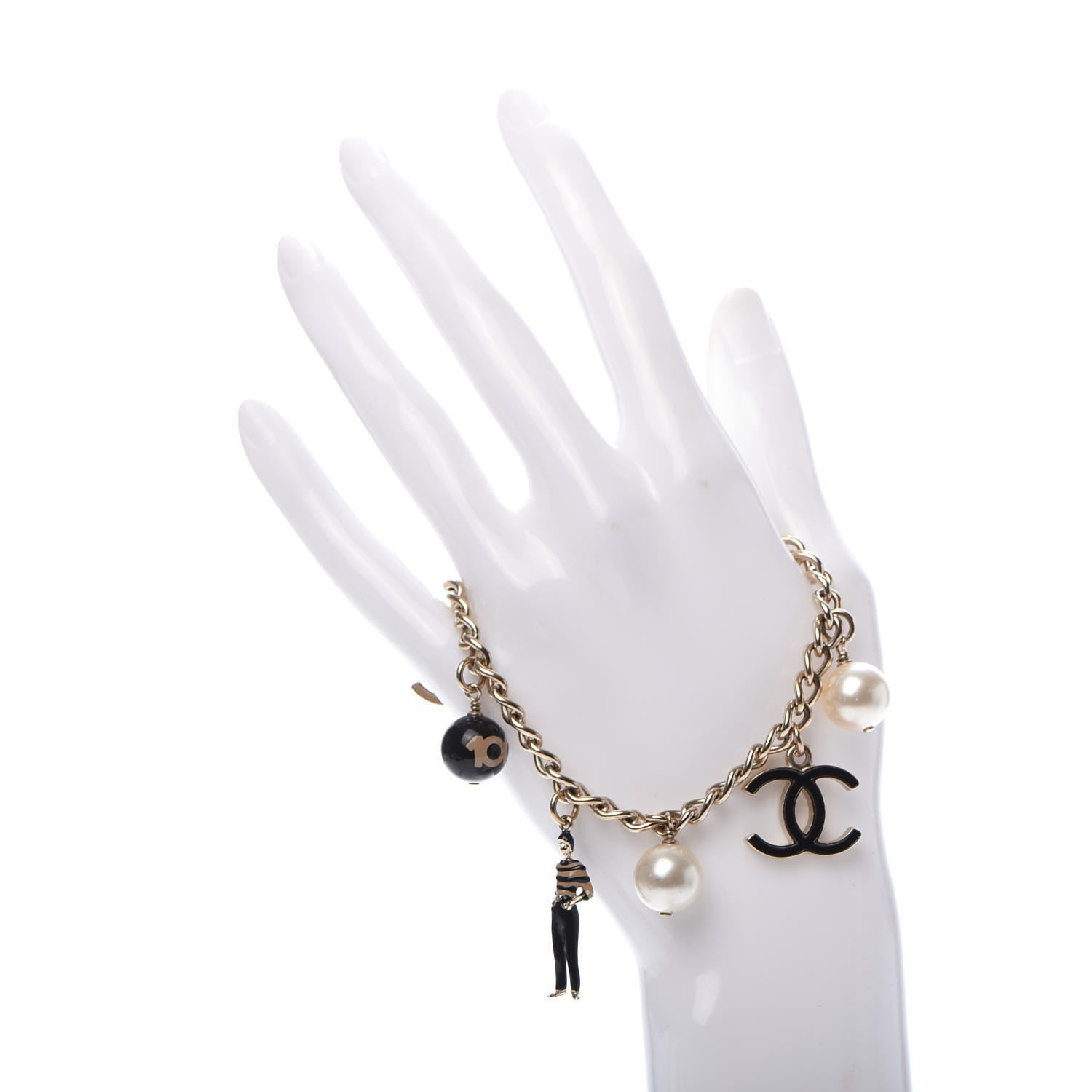 Chanel Pearl CC Charm Bracelet Black Gold 2 of 5