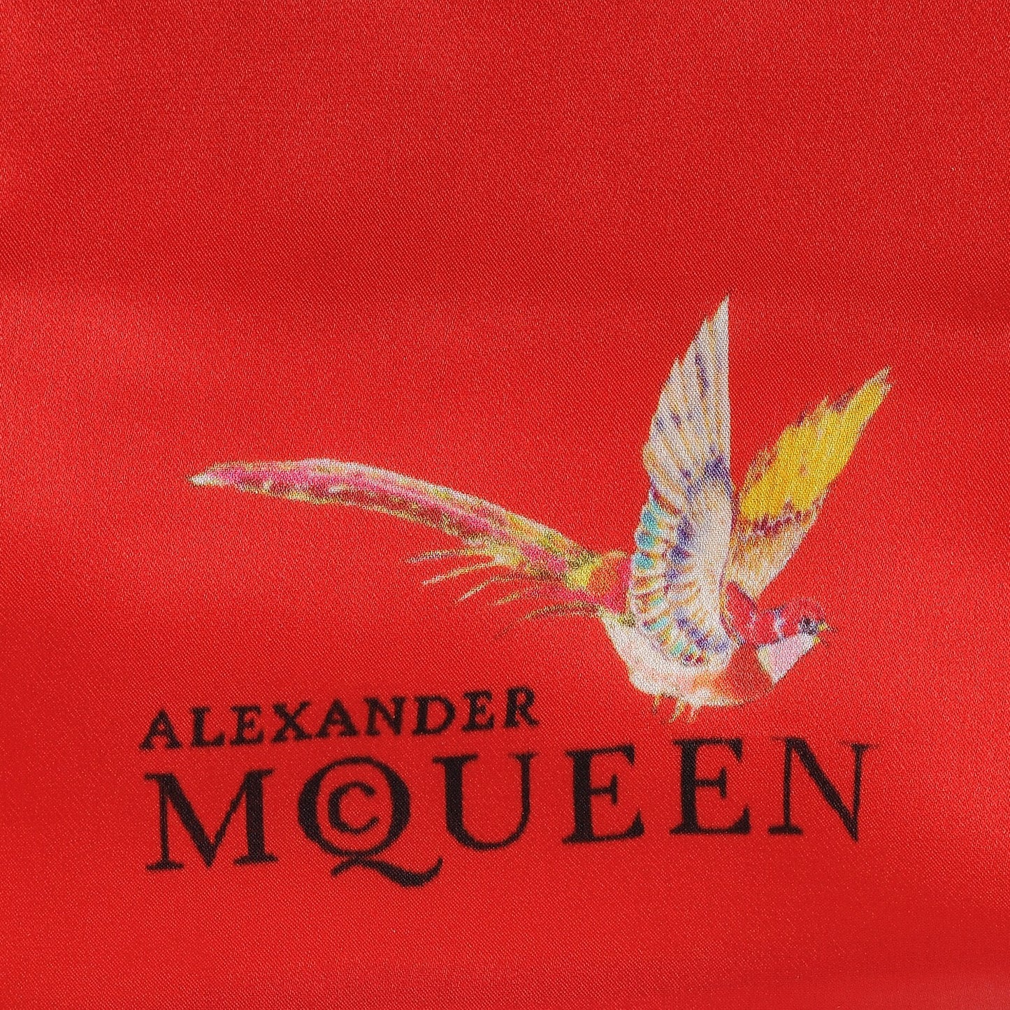 Silk Wool Bird Print Scarf Red
