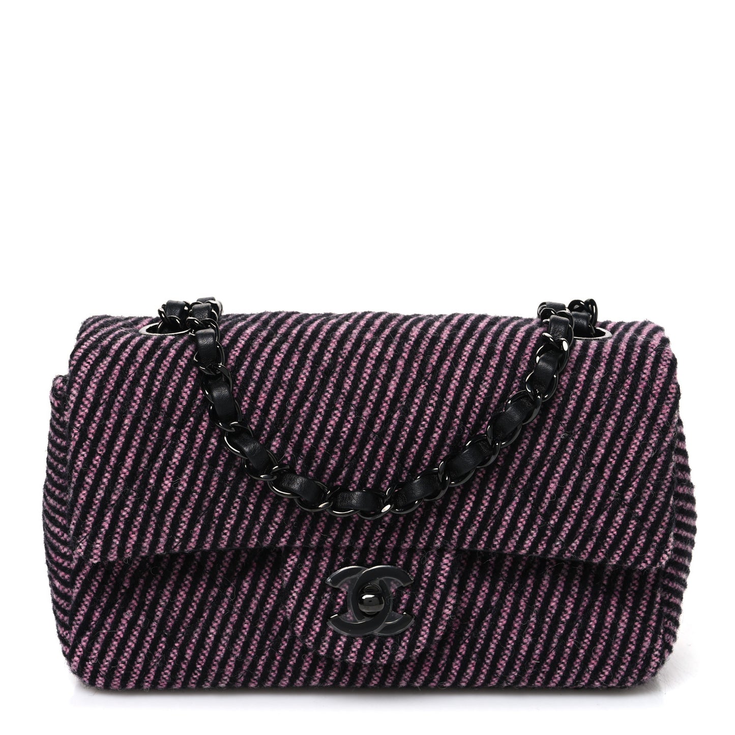 Wool Tweed Quilted Mini Rectangular Flap Pink Black