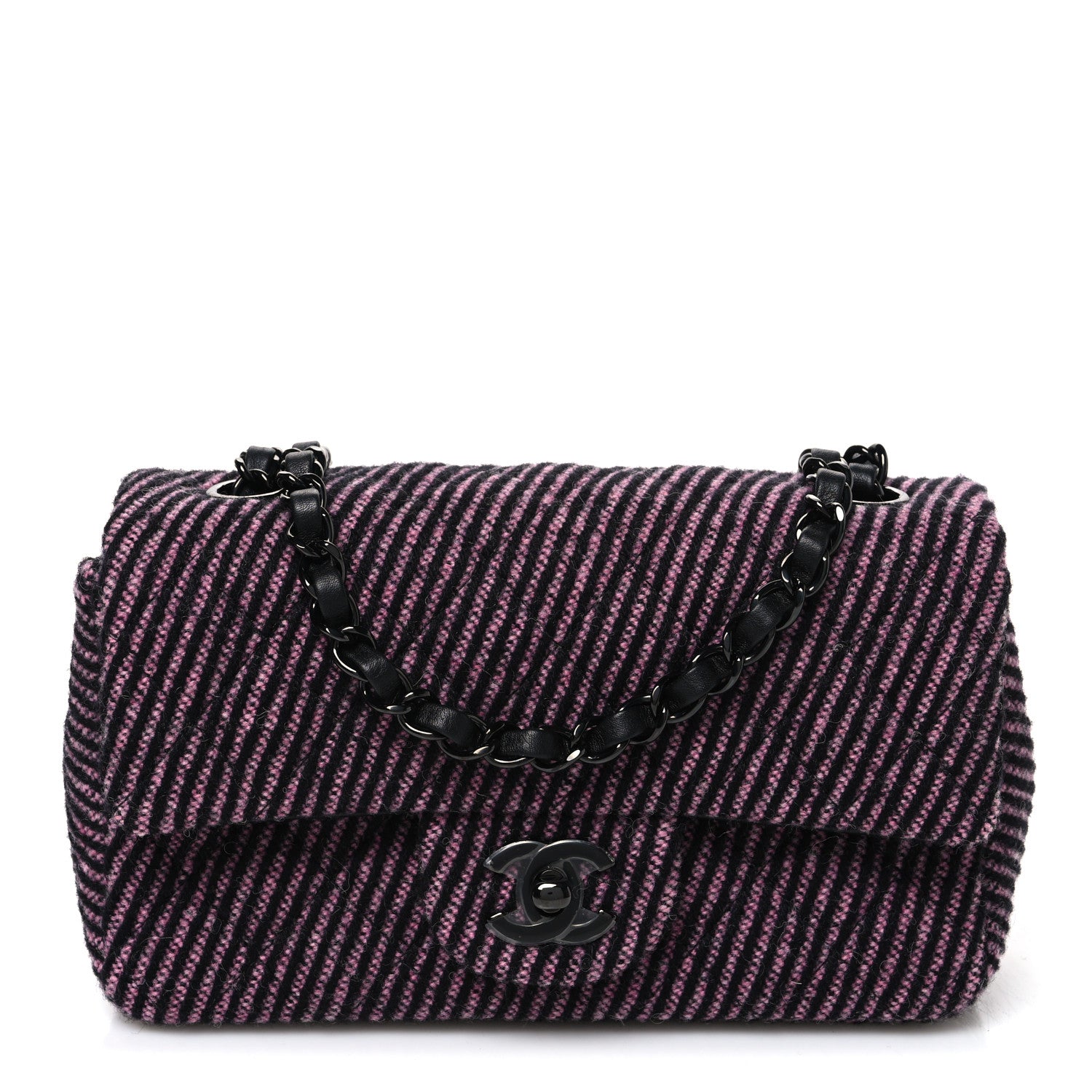 Chanel Wool Tweed Quilted Mini Rectangular Flap Pink Black 1 of 10
