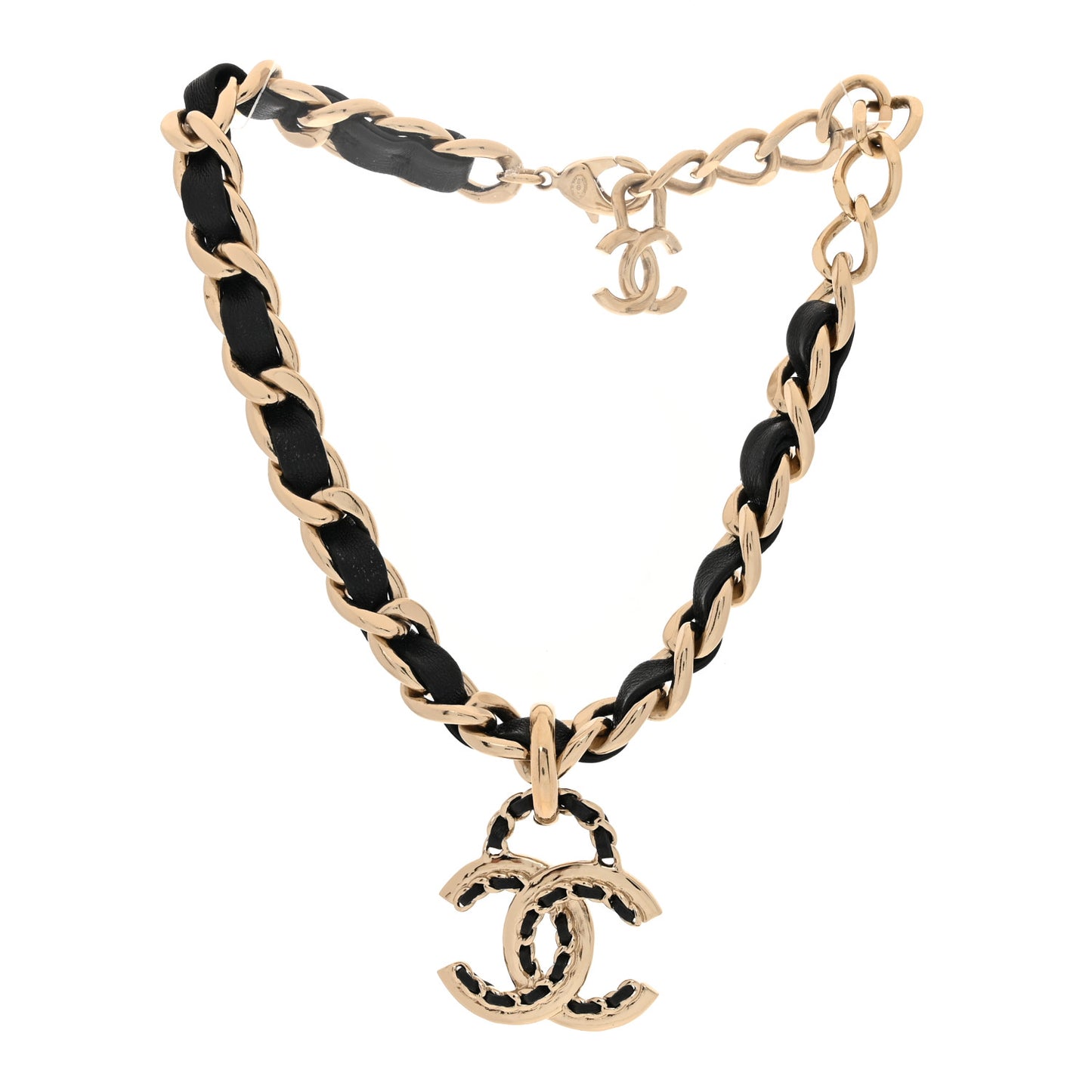 Metal Lambskin CC Choker Necklace Black Gold