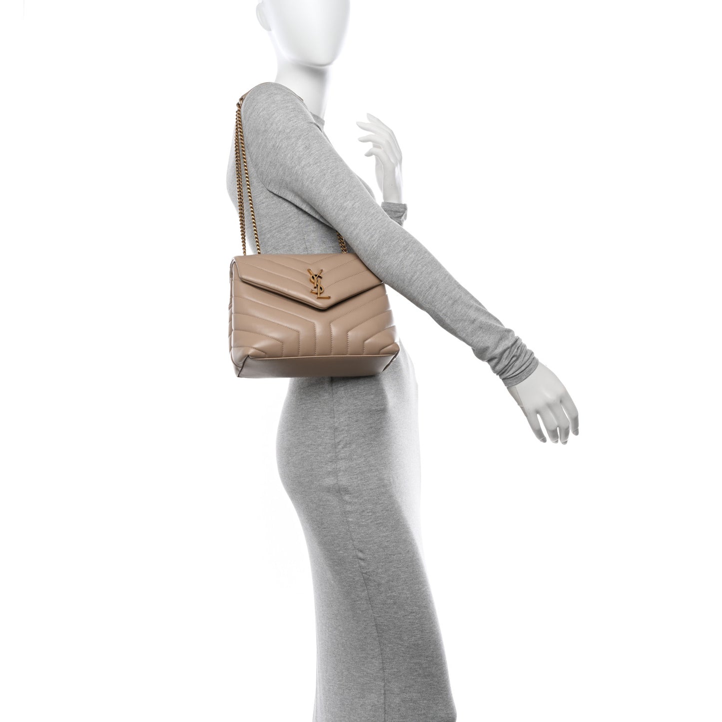 Calfskin Y Quilted Monogram Small Loulou Chain Satchel Dark Beige