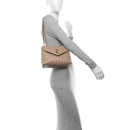 Saint Laurent Calfskin Y Quilted Monogram Small Loulou Chain Satchel Dark Beige 2 of 11