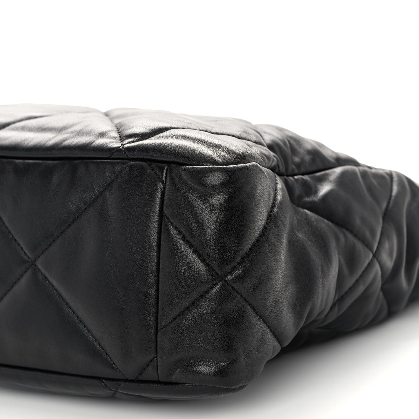 Lambskin Quilted Chanel 19 East West Shopping Bag Black