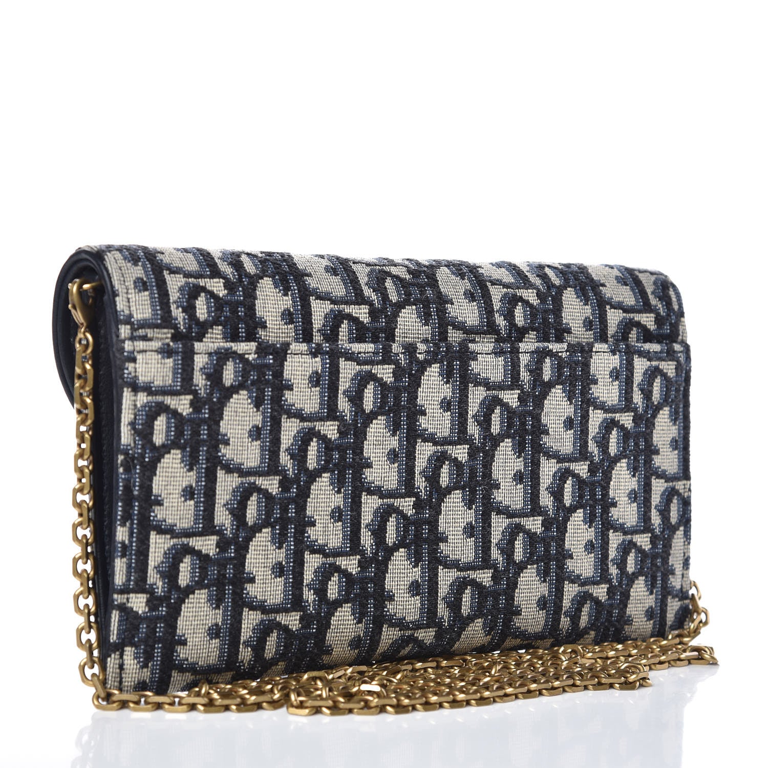 Christian Dior Oblique Saddle Chain Wallet Blue 3 of 8