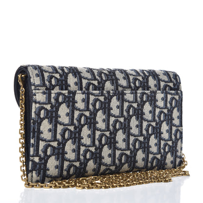Christian Dior Oblique Saddle Chain Wallet Blue 3 of 8