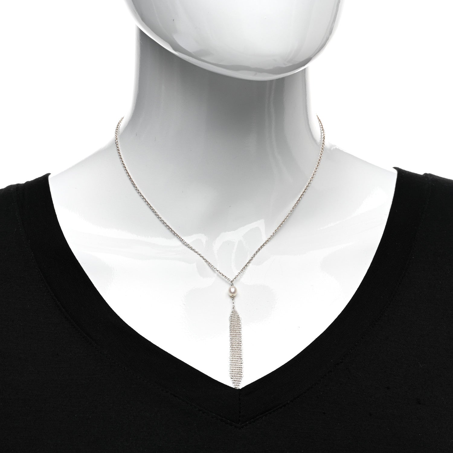 Tiffany Sterling Silver Pearl Elsa Peretti Mesh Pendant Necklace 2 of 4