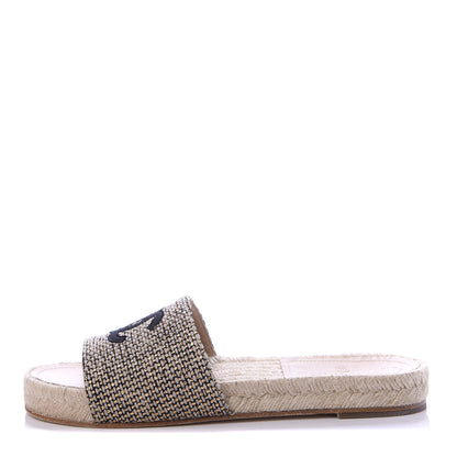 Chanel Metallic Tweed CC Espadrille Slip On Sandals 37 Beige Black 1 of 10