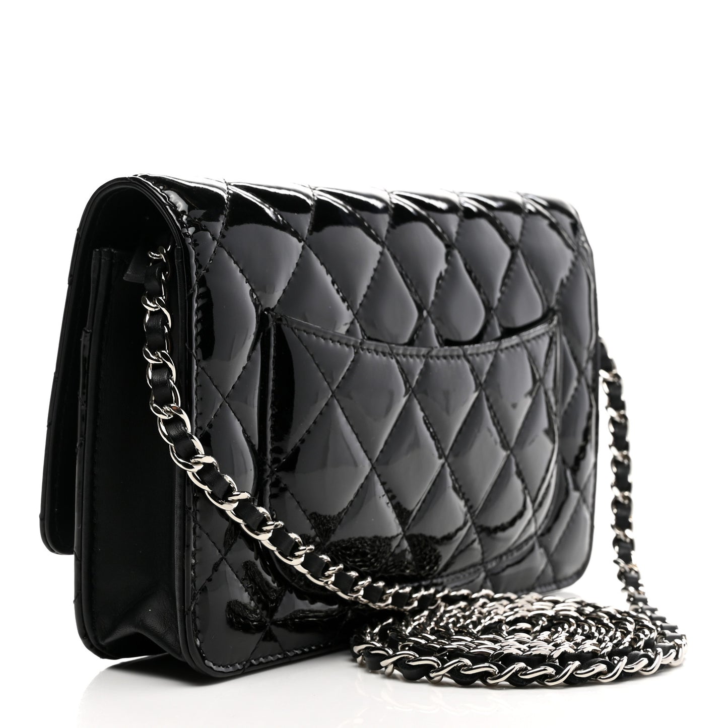 Patent Quilted Wallet On Chain WOC Black