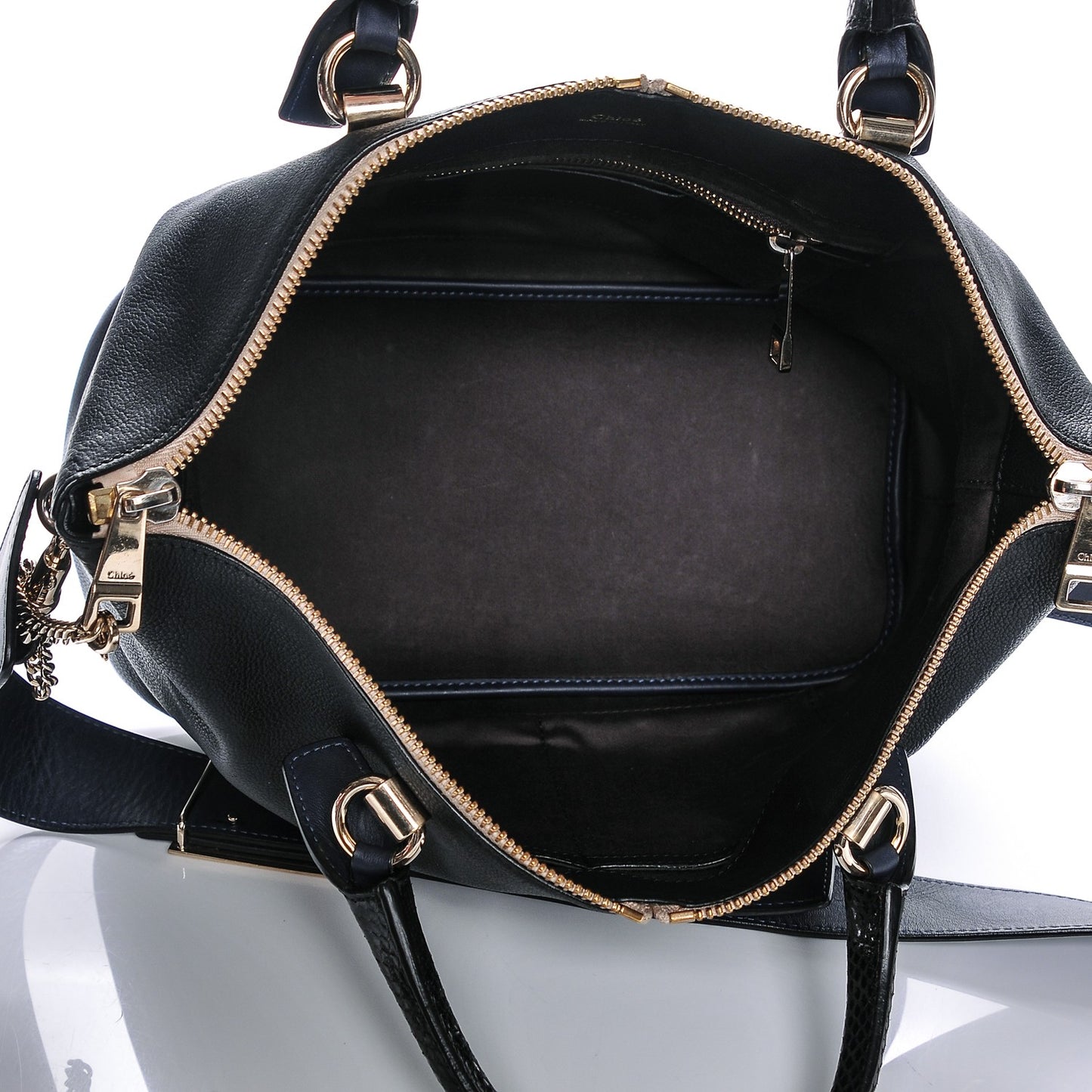 Smooth Calfskin Snakeskin Medium Baylee Tote Black