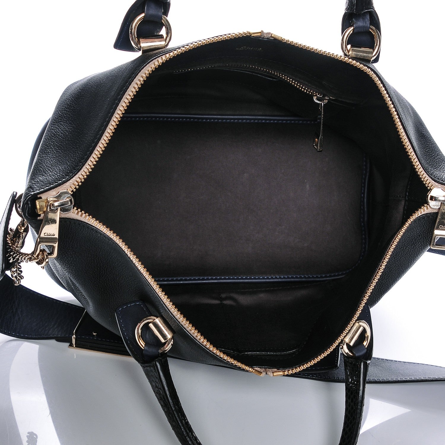 Chloe Smooth Calfskin Snakeskin Medium Baylee Tote Black 5 of 6