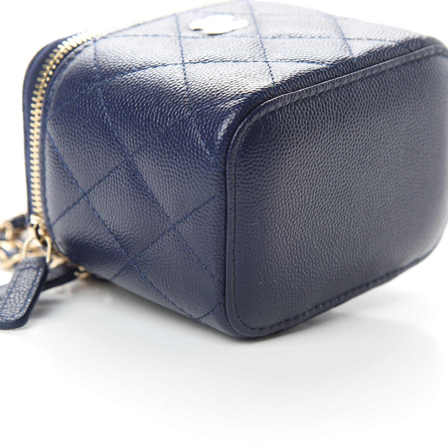 Chanel Caviar Quilted Mini Vanity Case With Chain Navy Blue 9 of 11