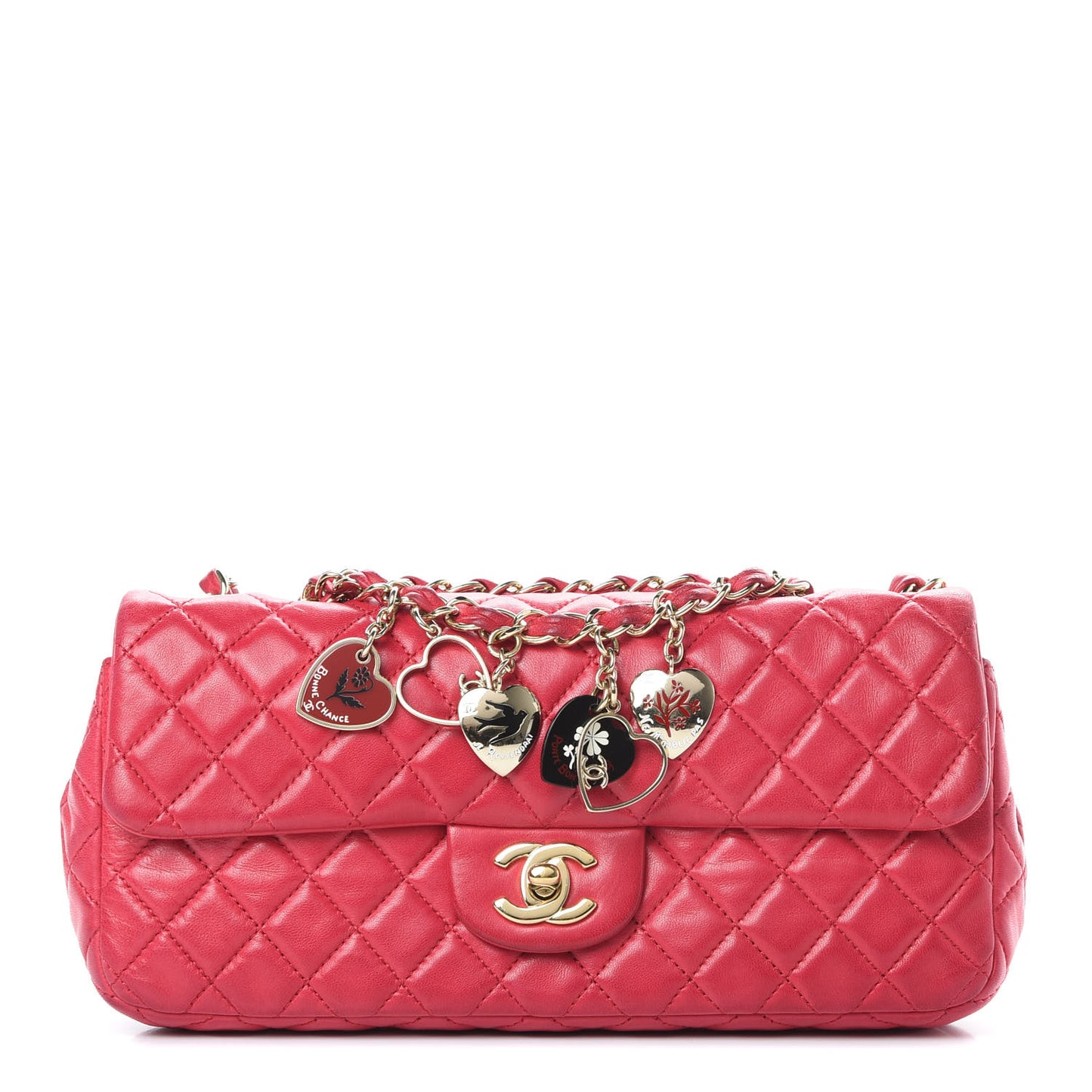Lambskin East West Valentine Charms Flap Dark Pink