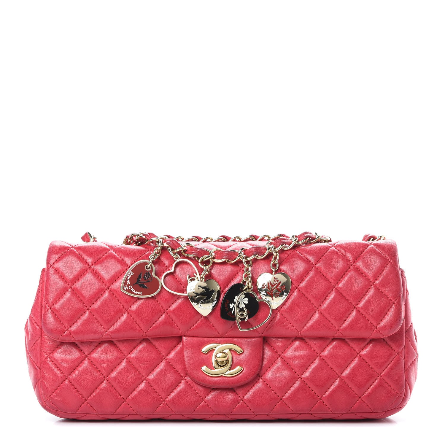 Chanel Lambskin East West Valentine Charms Flap Dark Pink 1 of 15