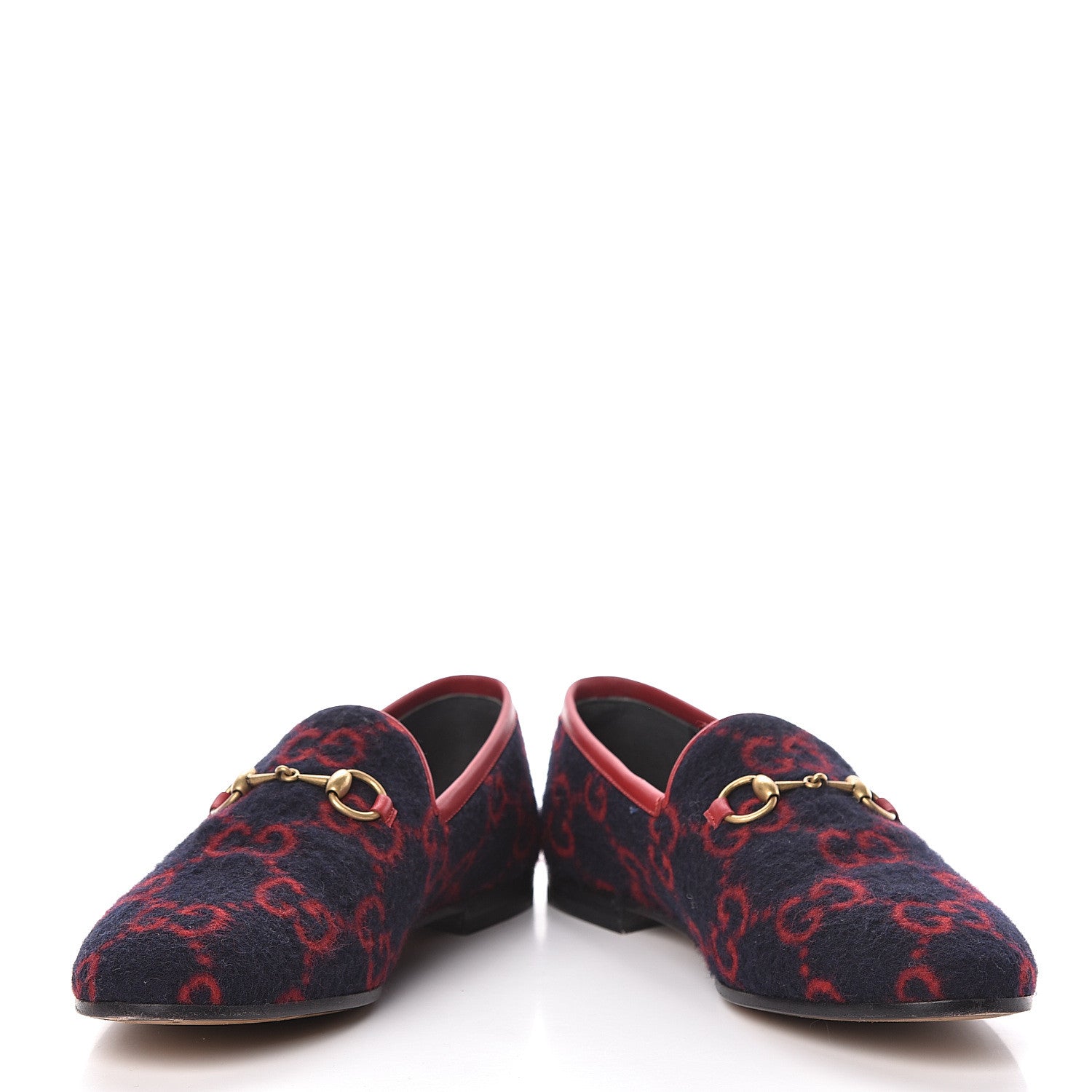 Gucci Covered Wool GG Monogram Horsebit Womens Jordaan Loafers 37.5 Blue Red 18 of 19