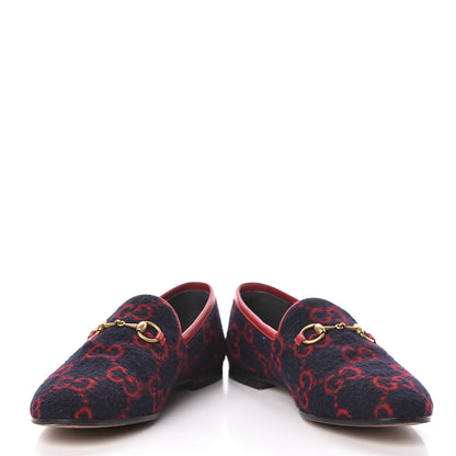 Gucci Covered Wool GG Monogram Horsebit Womens Jordaan Loafers 37.5 Blue Red 18 of 19